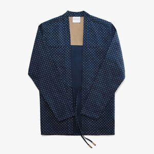 Akashi-Kama Made in the USA Navy Embroidered Detail Tie Front Blazer Size Small